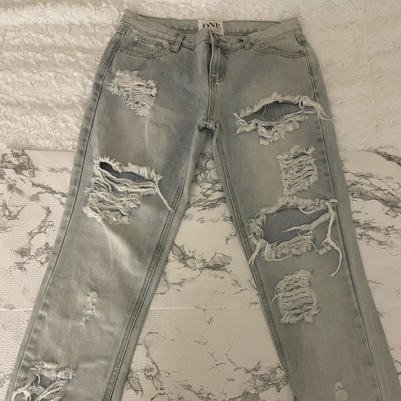 Distressed light washed denim. - Picture 2 of 4